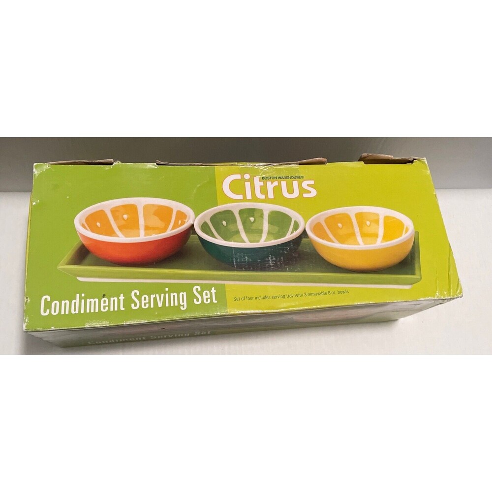 Boston Warehouse Citrus Condiment Serving Set - Tray & 3 Removable Bowls